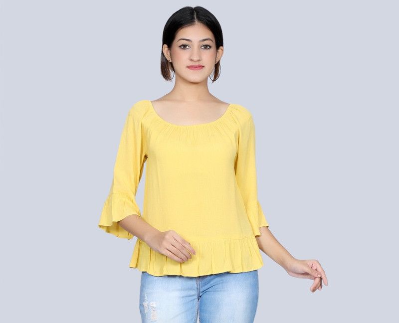 Formal Solid Women Yellow Top