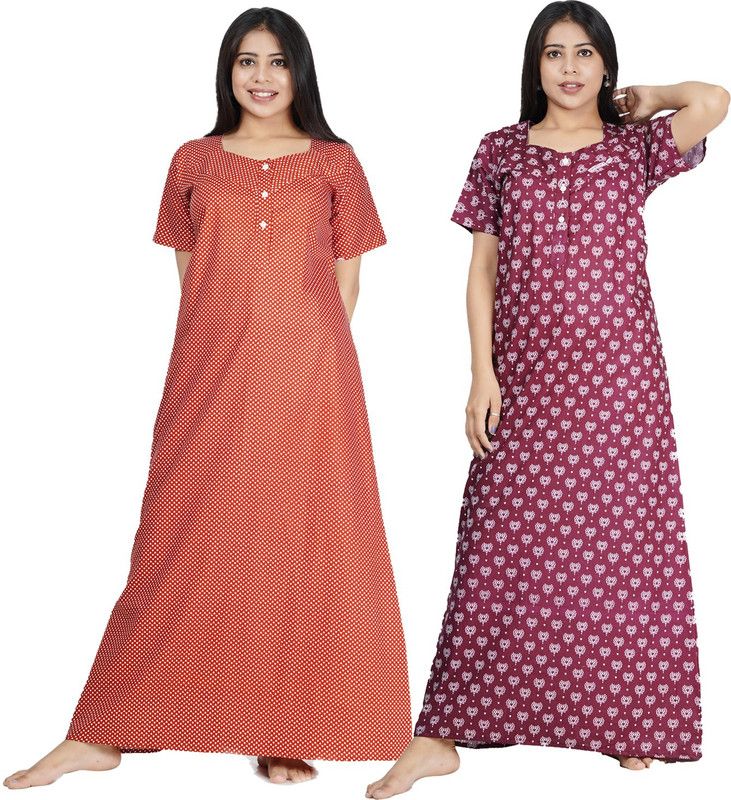 Pack of 2 Women Nighty  (Orange, Purple)
