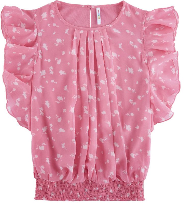Girls Poly Georgette Blouson Top  (Pink, Pack of 1)
