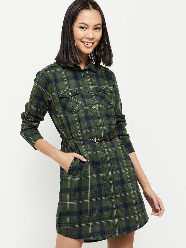Casual Regular Sleeves Checkered Women Green Top