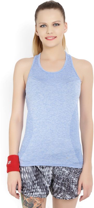 Casual Sleeveless Color Block, Solid Women Blue Top