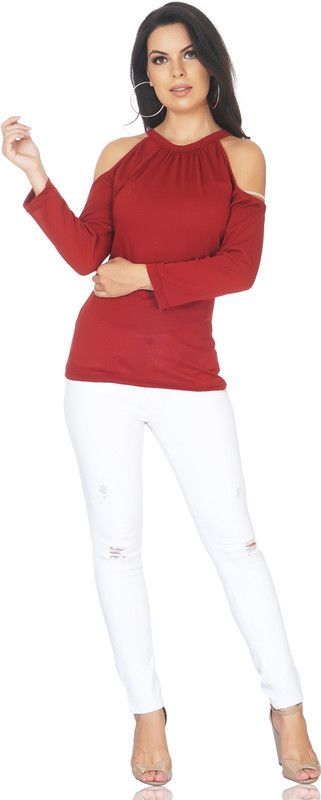 Formal Regular Sleeves Solid Women Maroon Top