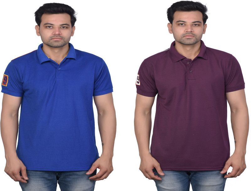 Solid Men Blue, Purple T-Shirt  (Pack of 2)