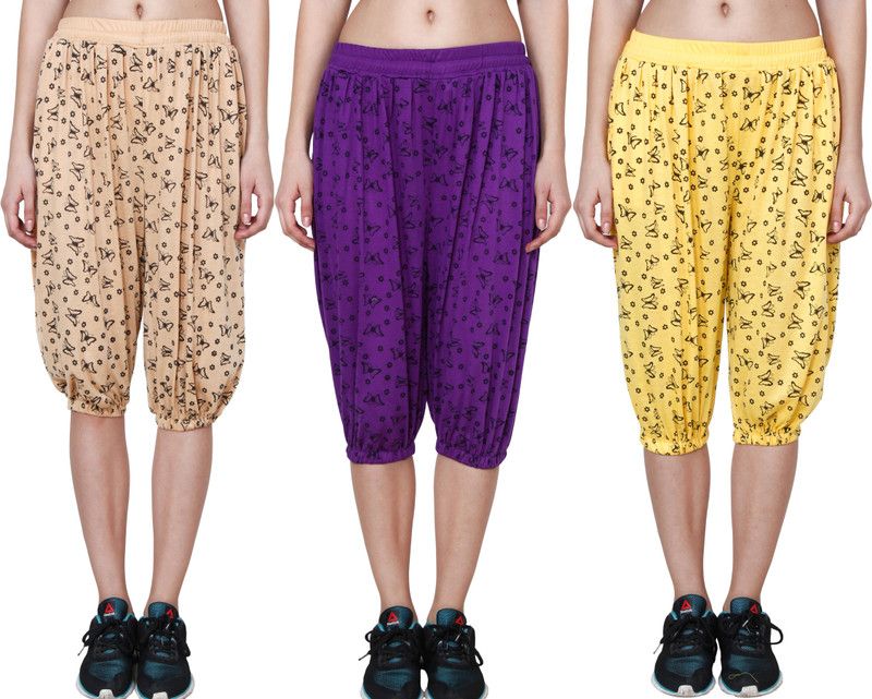 Printed Capri Women Purple, Beige, Yellow Capri