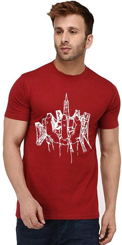 Town Hand Men Graphic Print Round Neck Pure Cotton Red T-Shirt