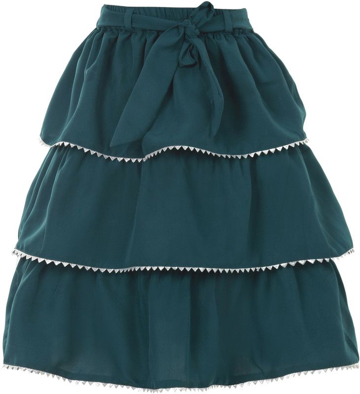 Girls Solid Pleated Orange Skirt