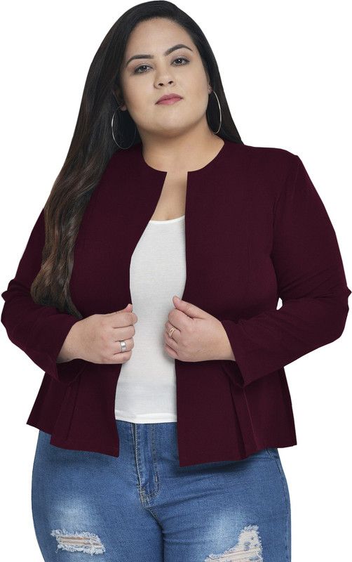 Women Solid Mandarin Formal Blazer  (Maroon)