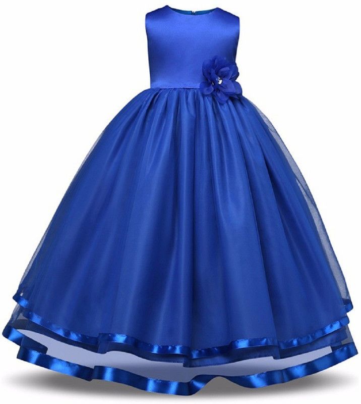 Girls Maxi/Full Length Festive/Wedding Dress  (Dark Blue, Sleeveless)