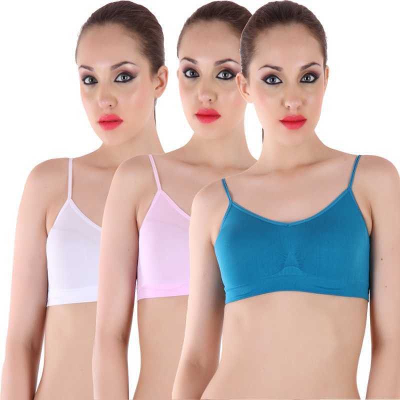 Pack of 3 Women Sports Non Padded Bra  (Light Blue, White, Pink)
