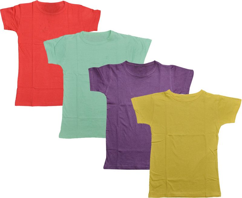 Boys Solid Polycotton T Shirt  (Multicolor, Pack of 4)