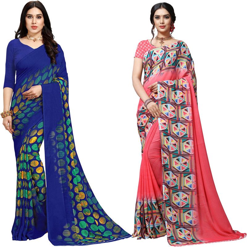 Paisley, Geometric Print, Floral Print Daily Wear Georgette Saree  (Pack of 2, Pink)