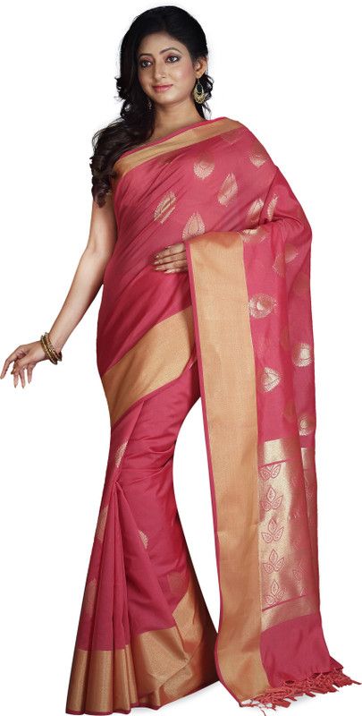 Self Design Bollywood Cotton Linen Saree  (Red)