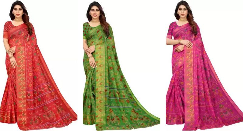 Daily Wear Cotton Silk Saree  (Pack of 3, Multicolor)