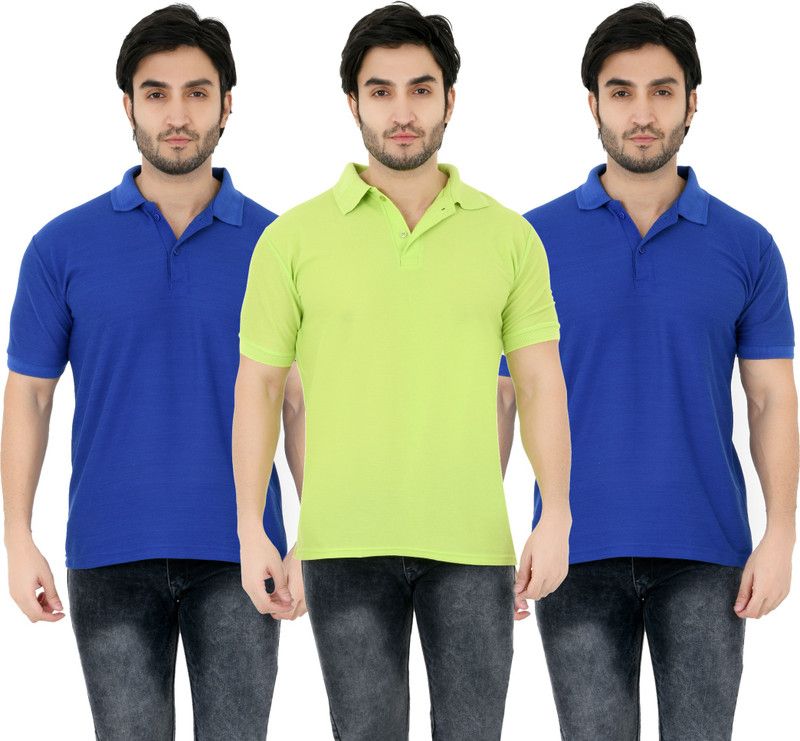 Pack of 3 Men Solid Polo Neck Poly Cotton Light Green T-Shirt