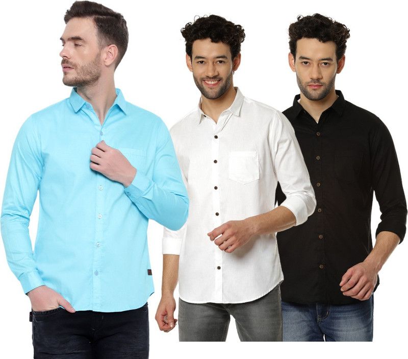 Men Slim Fit Solid Casual Shirt  (Pack of 3)