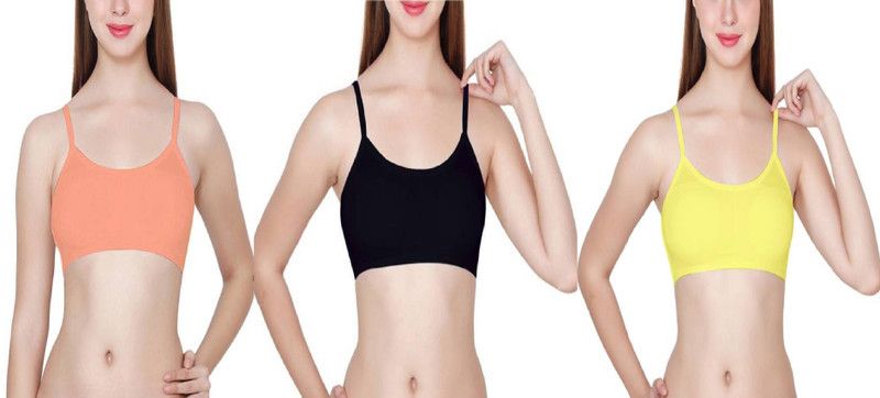 Pack of 3 Women Bralette Lightly Padded Bra  (Black, Orange, Yellow)