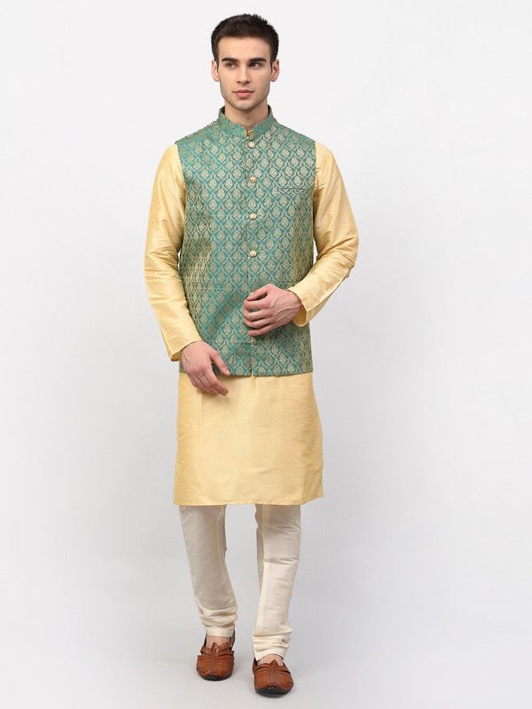 Men Kurta, Ethnic Jacket and Pyjama Set Jacquard