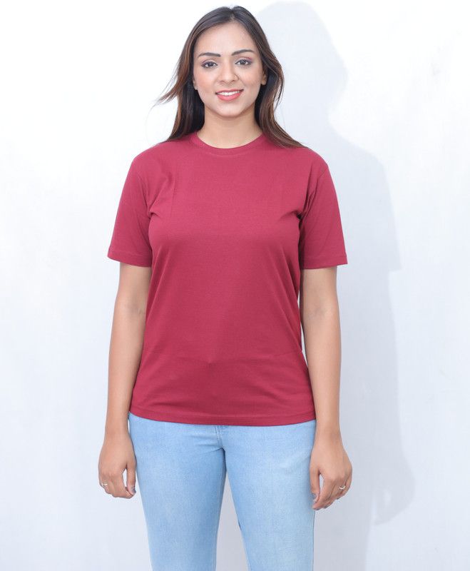 Women's Regular T-Shirt Women Solid Round Neck Pure Cotton Maroon T-Shirt