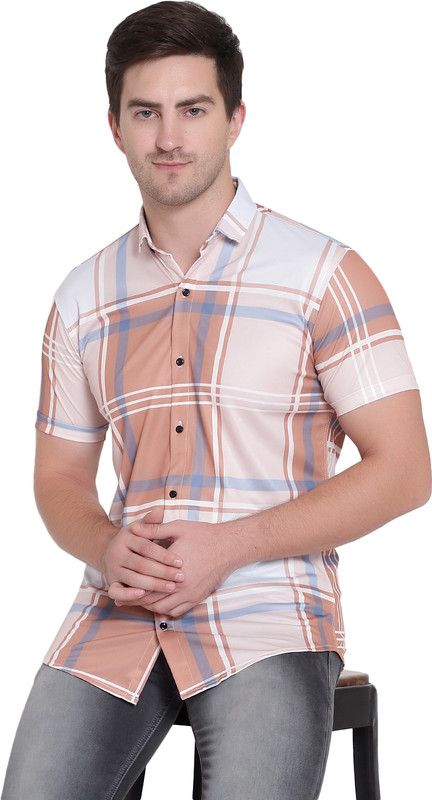 Men Slim, Regular, Super Slim Fit Checkered Ruffle Collar Casual Shirt
