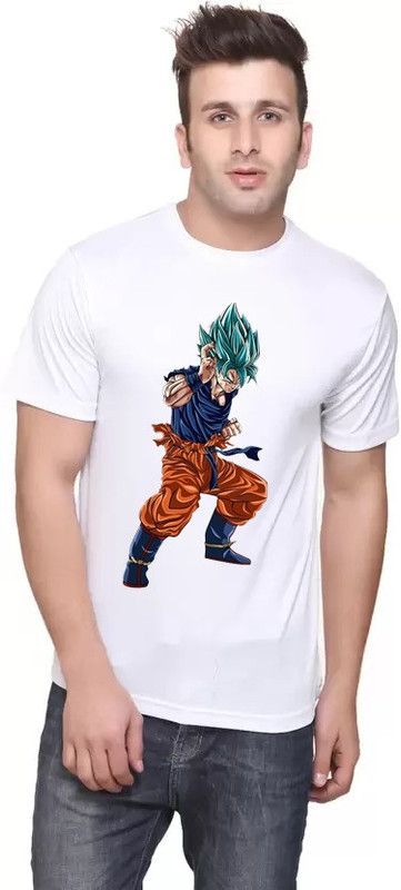 Anime 73 s Men Printed Round Neck Polyester White T-Shirt