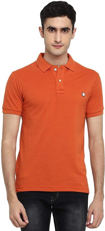 Men Solid Polo Neck Reversible Cotton Blend Orange T-Shirt