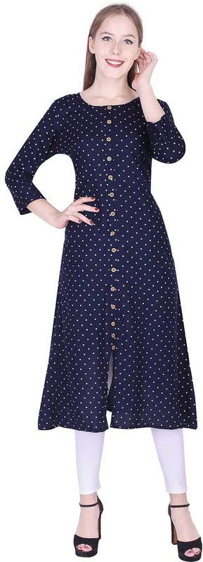 Women Polka Print Viscose Rayon Straight Kurta  (Blue)