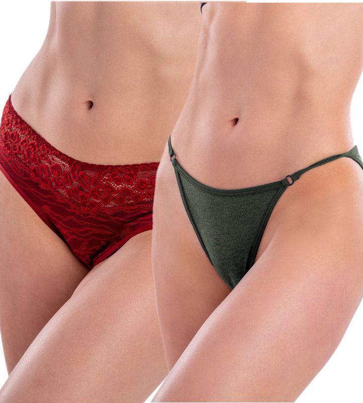 Pack of 2 Women Bikini Black, Dark Green Panty