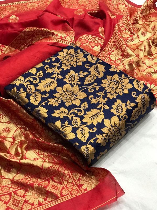 Unstitched Brocade Salwar Suit Material Floral Print
