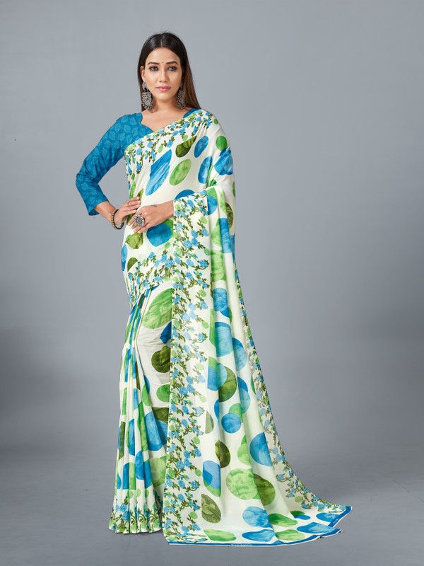 Printed, Polka Print Bollywood Georgette Saree  (Blue)