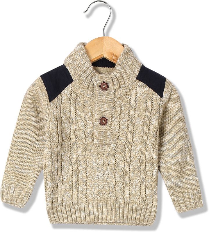Baby Boys Solid High Neck Maroon Sweater