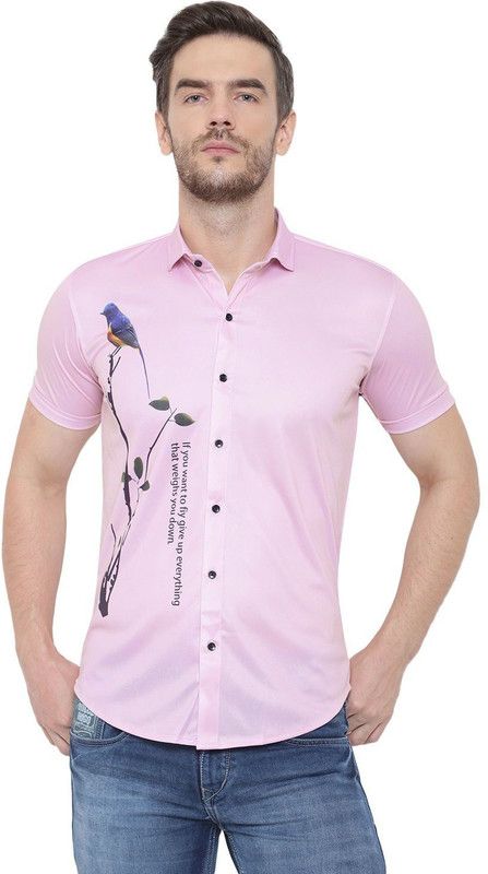 Men Slim Fit Printed, Solid Cut Away Collar Casual Shirt