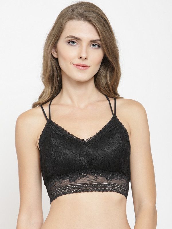PrettyCat Elegant Looking Lace Brallete Women Bralette Lightly Padded Bra  (Black)