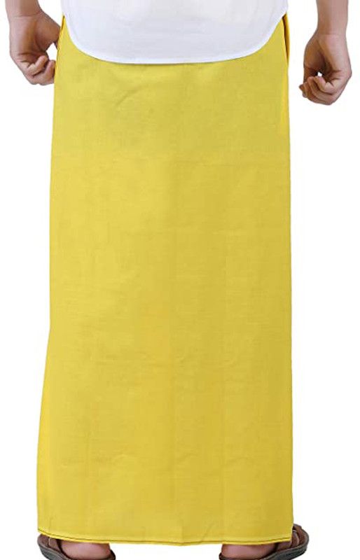 SHARABANI Yellow Color Cotton Men's lungi with Welcro Pocket Dhoti Size-26-28 Cotton Blend Petticoat  (Small)