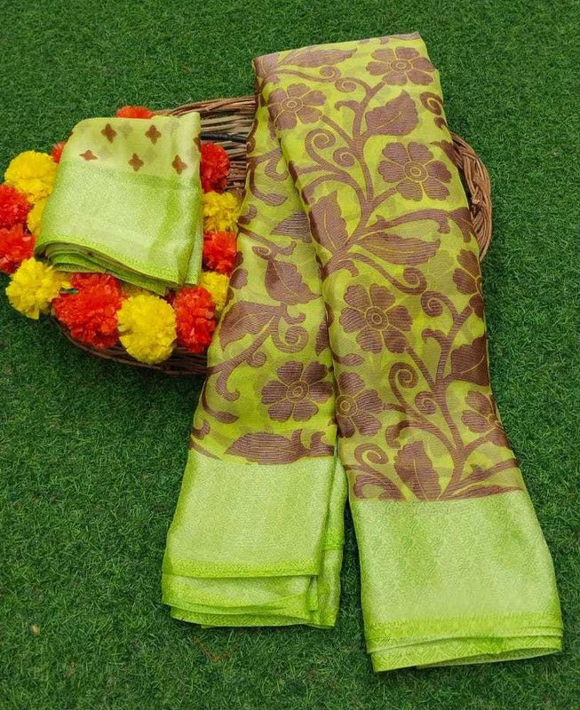 Printed, Floral Print Daily Wear Brasso, Chiffon Saree  (Light Green)