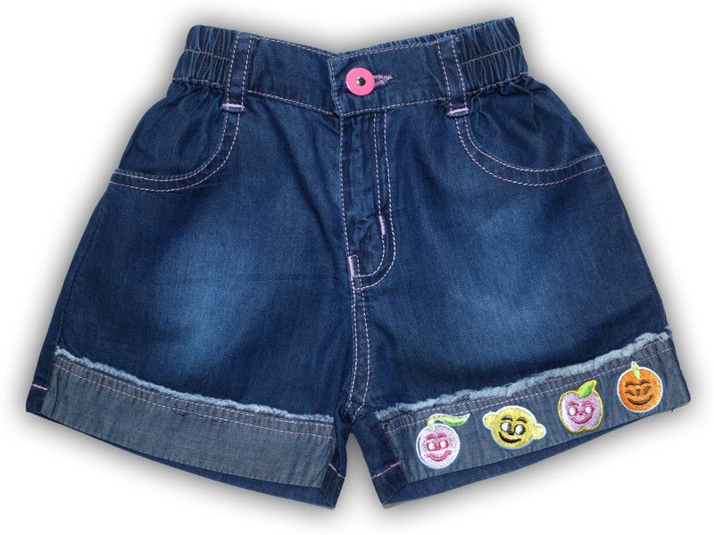 Short For Girls Casual Embriodered Denim  (Dark Blue, Pack of 1)