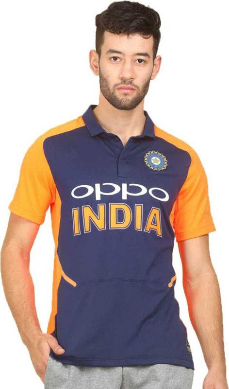 Men Sporty Polo Neck Polyester Multicolor T-Shirt