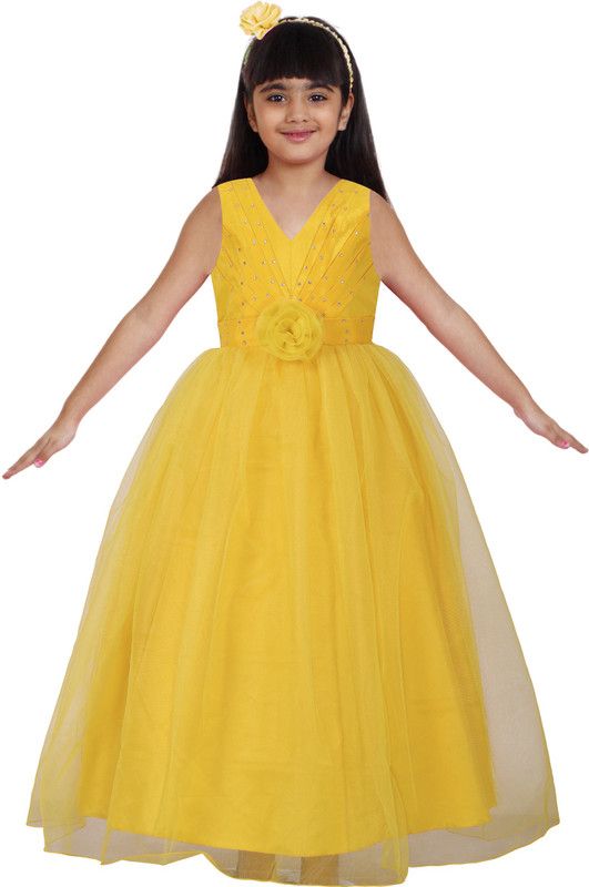 Baby Girls Maxi/Full Length Party Dress  (Yellow, Sleeveless)