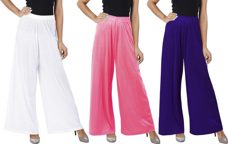 Pack of 3 Women Flared Multicolor Cotton Blend Trousers