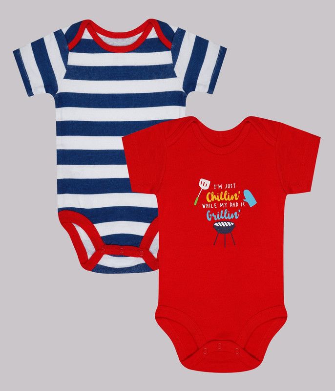 Romper For Baby Boys & Baby Girls Casual Striped, Printed Pure Cotton  (Blue, Pack of 2)