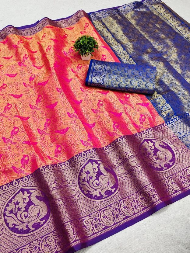 Woven Paithani Cotton Silk Saree  (Purple)