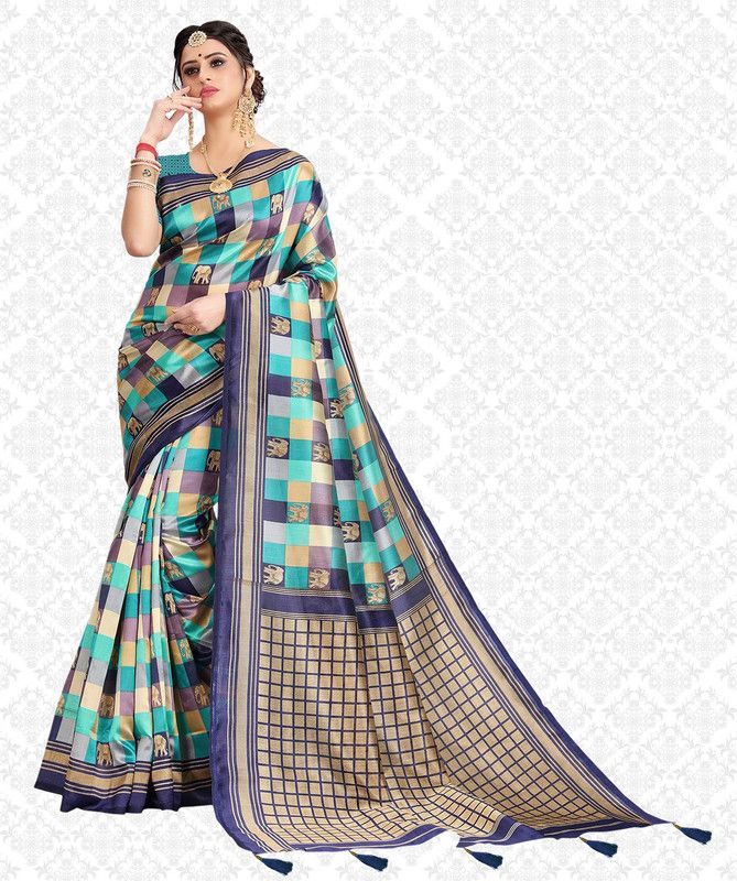 Printed Patola Silk Blend Saree  (Blue)