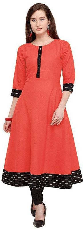Women Solid Cotton Silk Flared Kurta  (Pink)