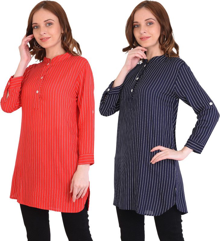 Pack of 2 Women Striped Viscose Rayon Pathani Kurta  (Multicolor)