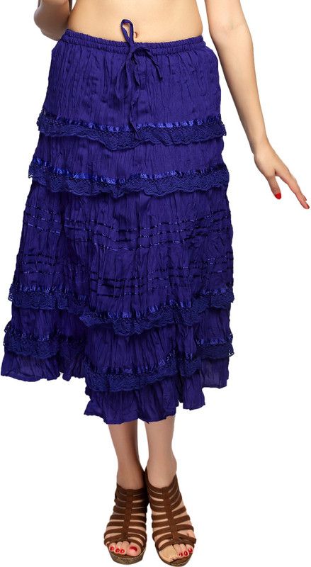 Women Solid Broomstick Dark Blue Skirt