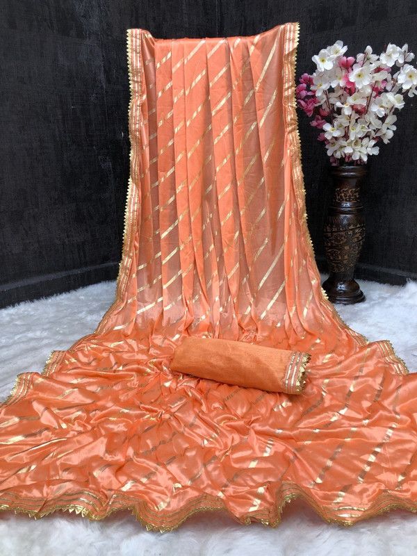 Leheria Lycra Blend Saree  (Orange)