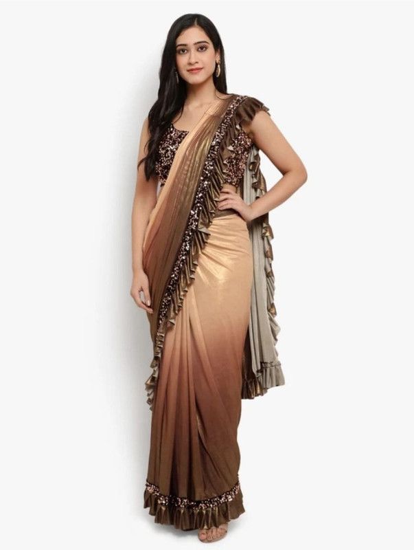 Embellished Leheria Lycra Blend Saree  (Cream)