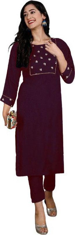 Women Embroidered Crepe A-line Kurta  (Maroon)