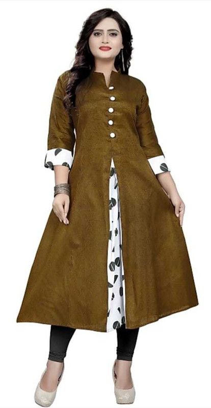Women Self Design Khadi Cotton Anarkali Kurta  (Brown)