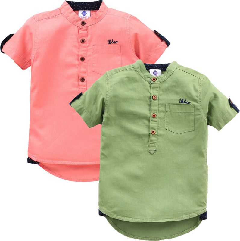 Pack of 2 Boys Solid Pure Cotton Straight Kurta  (Pink, Light Green)