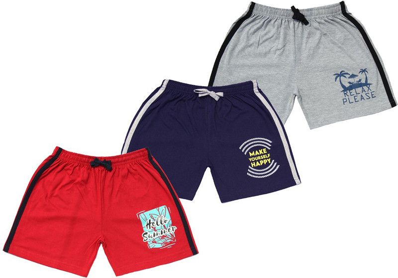 Short For Boys & Girls Casual Printed Cotton Jersey  (Red, Pack of 3)